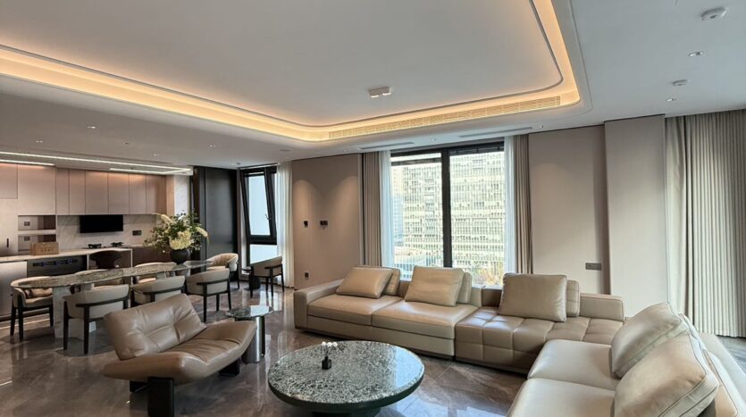 Living room with 270-degree panoramic windows, Poly Riverside Tianjun Xuhui 7
